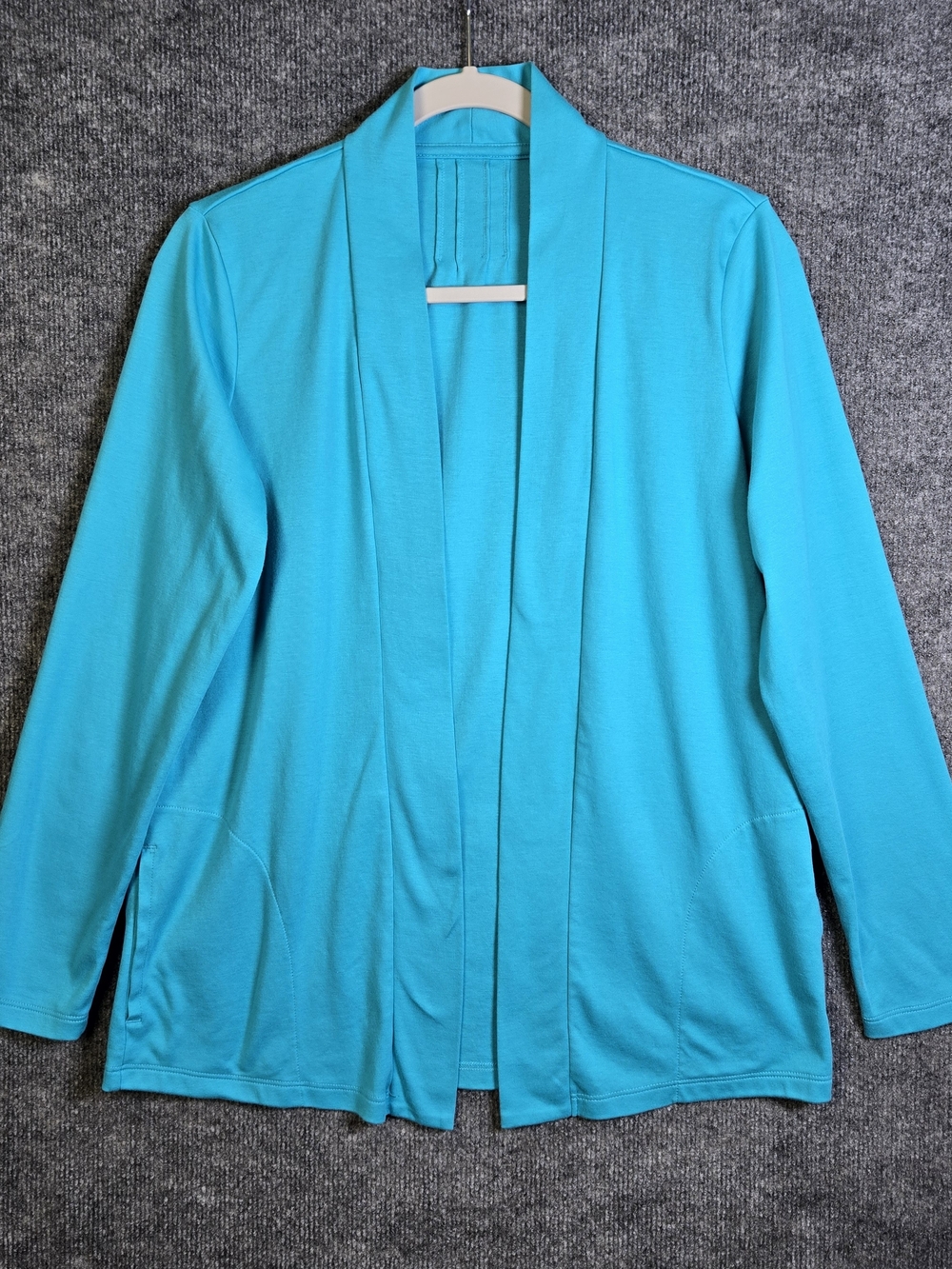 LL BEAN Cardigan Womens M Turquoise Blue Cotton Drape Pockets Everyday